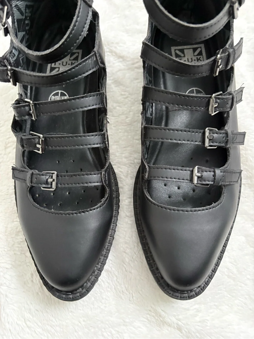 T.U.K. TUKskin Strap Pointed Mary Jane Creeper Black Women US 9